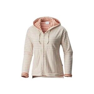 Columbia Melody Womens Sz M Striped Full Zip Sweater Hoodie Orange Cotton Fleece